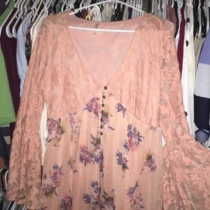 Amazing pink lace bell sleeve dress